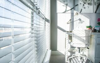 white and black striped window blinds