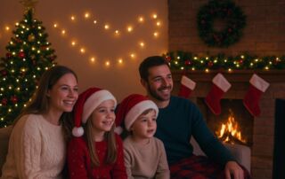 family watching christmas adverts on tv